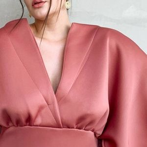 Rose colored kimono sleeve dress